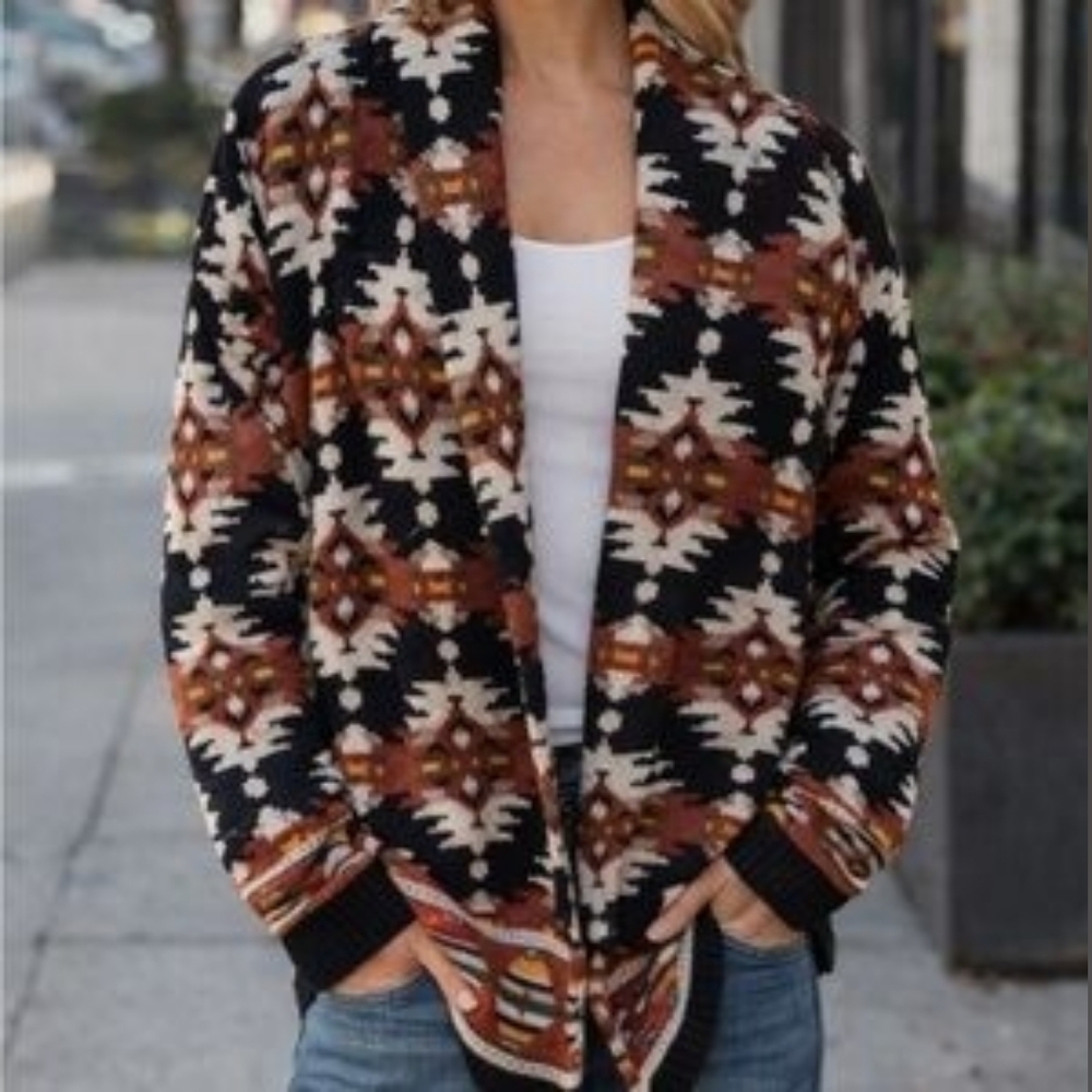 Lucky Brand Aztec Open Front Knit Cardigan Sweater - Picture 16 of 16
